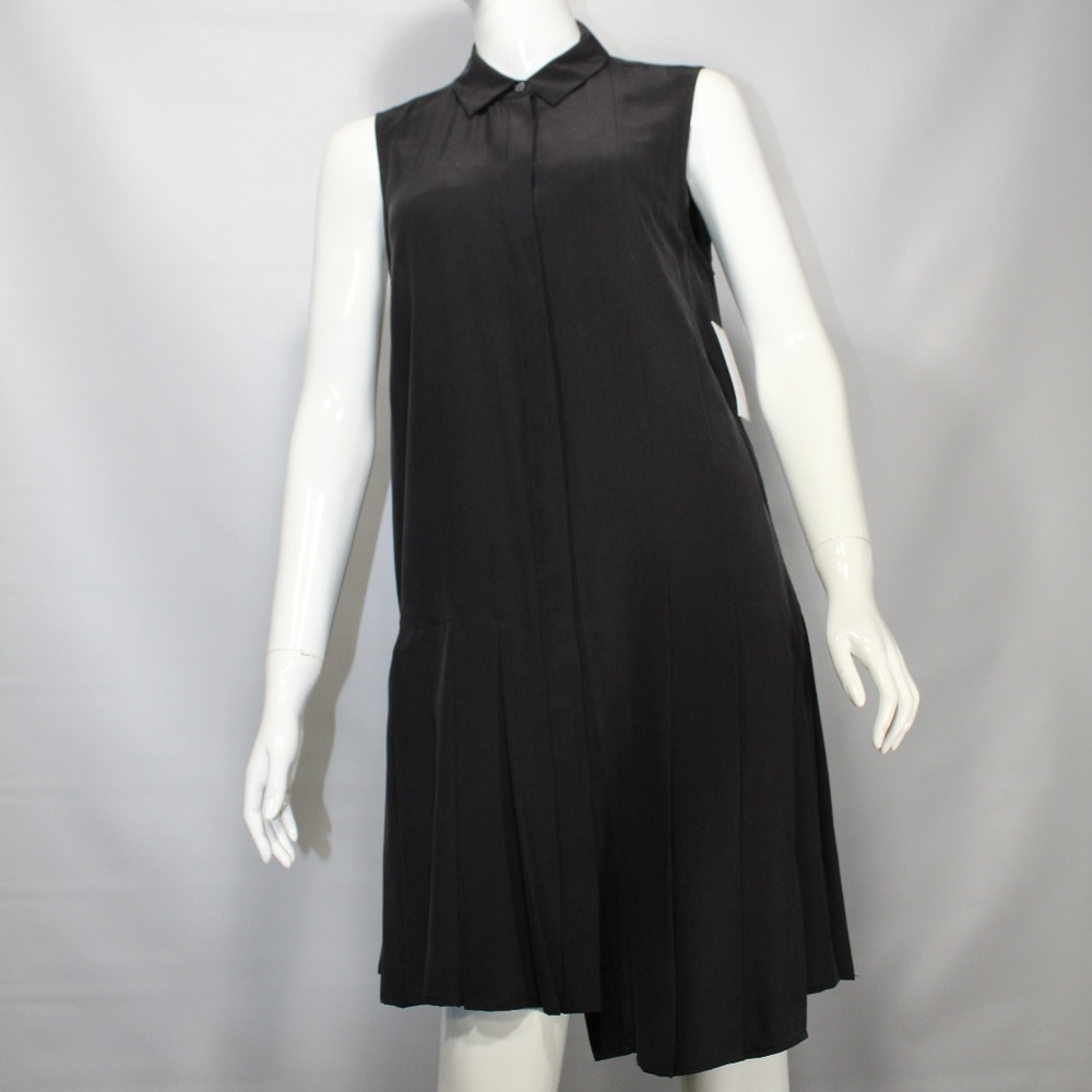 Equipment Gigi Silk Black Sleeveless Button Dress